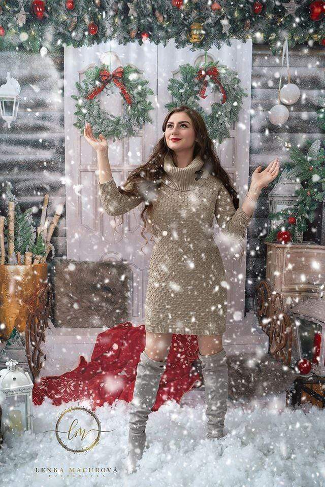 Katebackdrop：Kate Christmas Trees White Door Decorations  Backdrop for Photography