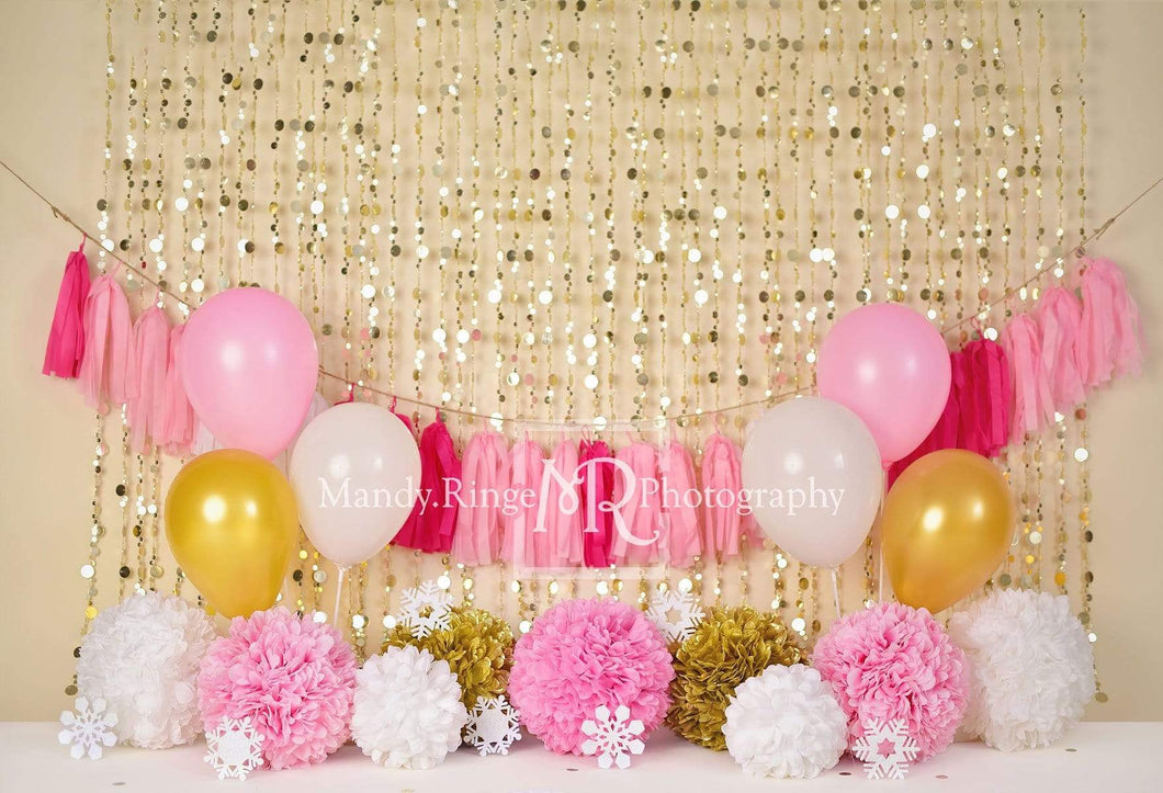 Katebackdrop£ºKate Pink and Gold Winter Birthday Backdrop for Photography Designed by Mandy Ringe Photography