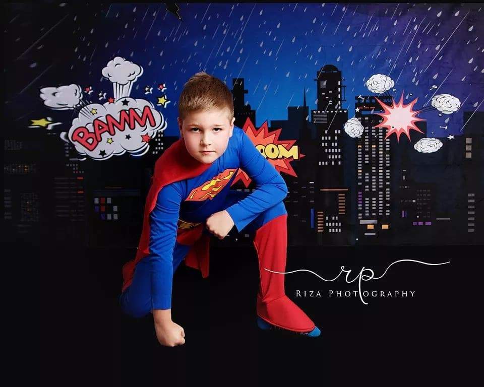 Cargar imagen en el visor de la galería, Katebackdrop：Kate Boom super hero city night children backdrop