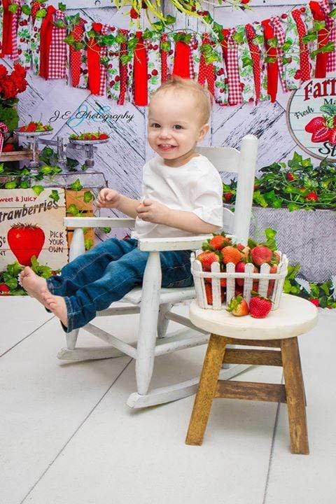 Katebackdrop£ºKate Summer Strawberry White Wooden Board With Banners Backdrop