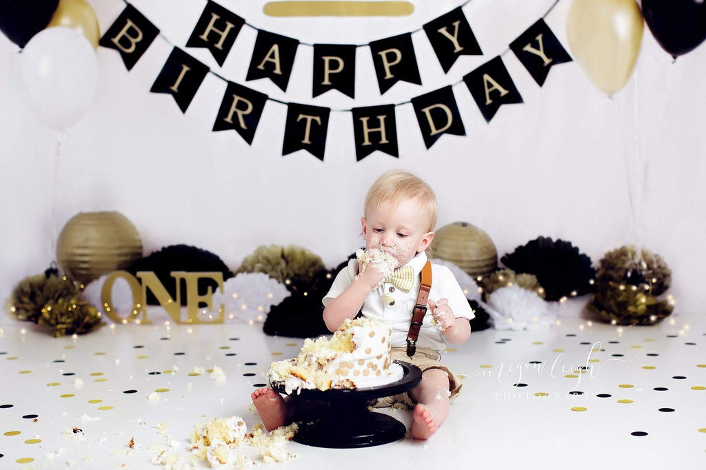 Katebackdrop£ºKate Gold and Black Balloons Royal Birthday Children Backdrop for Photography Designed by Sherie Skelly