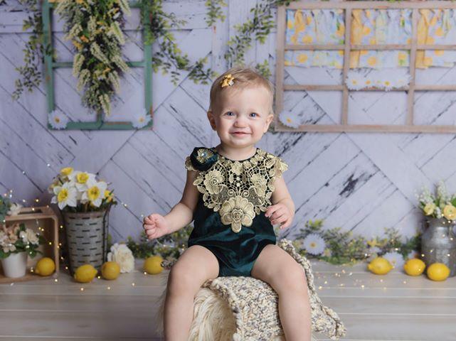 Katebackdrop£ºKate Retro Wood Lemon color and Daisies  Spring Backdrop