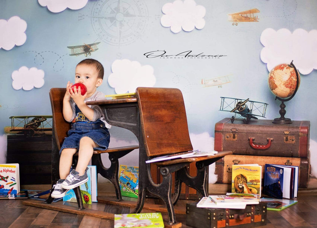 Katebackdrop：Kate Come Fly with Me Cloud Back to School Children Backdrop for Photography Designed by Erin Larkins