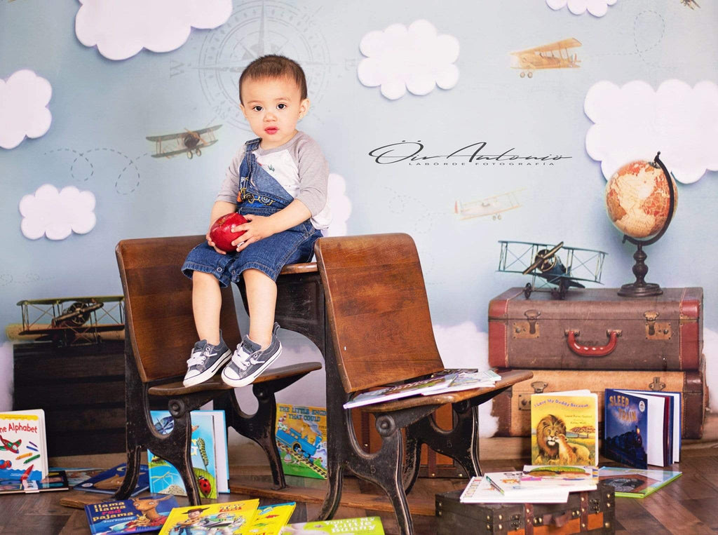 Katebackdrop：Kate Come Fly with Me Cloud Back to School Children Backdrop for Photography Designed by Erin Larkins