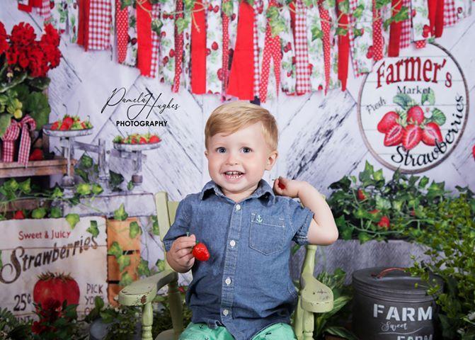 Katebackdrop£ºKate Summer Strawberry White Wooden Board With Banners Backdrop