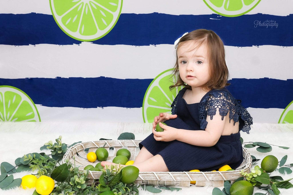 Katebackdrop：Kate Lemons Blue and White Stripe Backdrop for Photography Summer Holiday Children