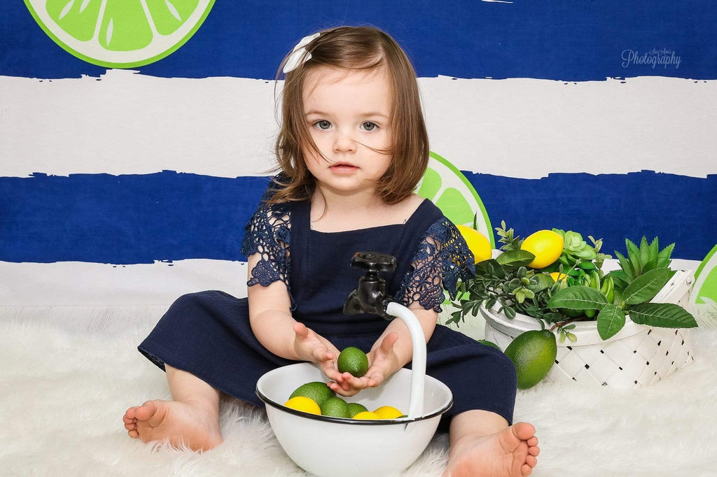 Katebackdrop：Kate Lemons Blue and White Stripe Backdrop for Photography Summer Holiday Children