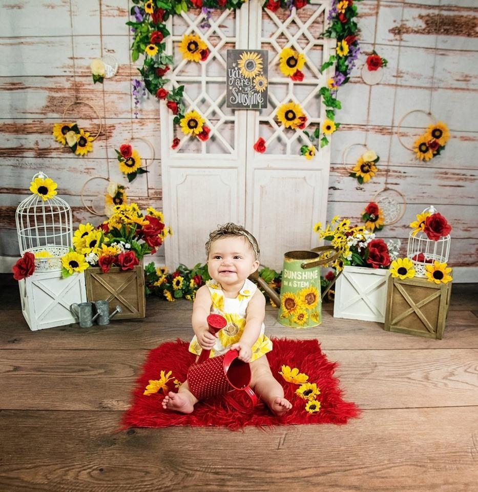 Katebackdrop：Kate You Are My Sunshine Vintage Wall Summer Sunflower Mother's Day Backdrop Designed by Stacilynnphotography