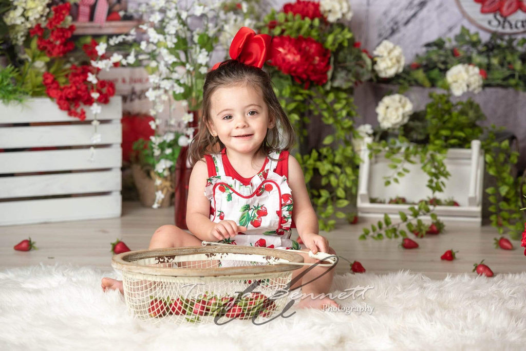 Katebackdrop£ºKate Summer Strawberry White Wooden Board With Banners Backdrop
