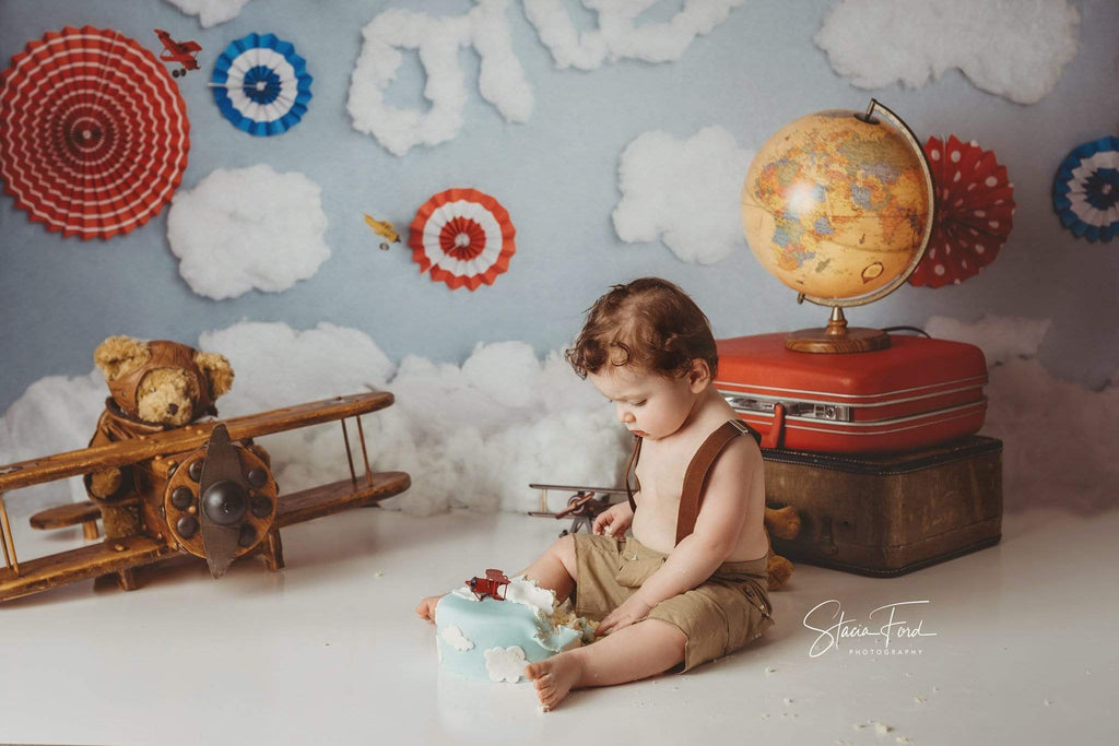 Katebackdrop：Kate Time Flies Clouds Birthday Children Backdrop for Photography Designed by Lisa B