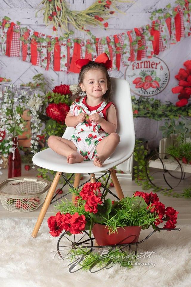 Katebackdrop£ºKate Summer Strawberry White Wooden Board With Banners Backdrop