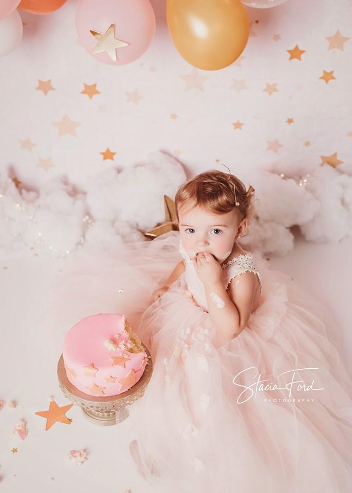 Katebackdrop£ºKate Golden Stars Pink Birthday Backdrop for Children Photography Designed by JFCC