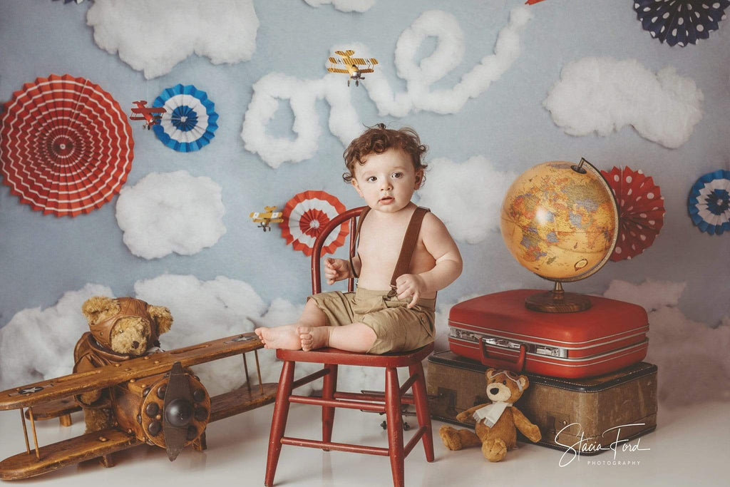 Katebackdrop：Kate Time Flies Clouds Birthday Children Backdrop for Photography Designed by Lisa B