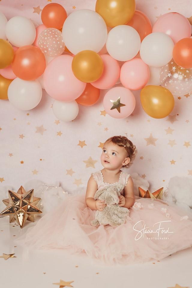 Katebackdrop£ºKate Golden Stars Pink Birthday Backdrop for Children Photography Designed by JFCC