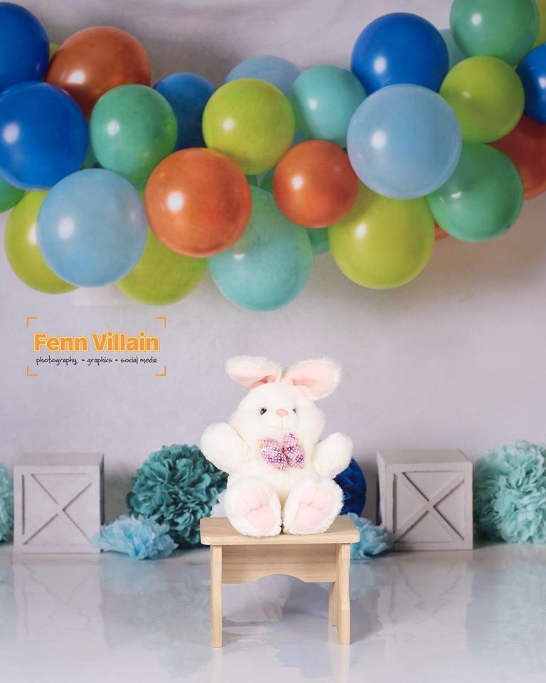 Katebackdrop：Kate Blue Orange Green Birthday Balloons Backdrop for Photography Designed By Mandy Ringe Photography