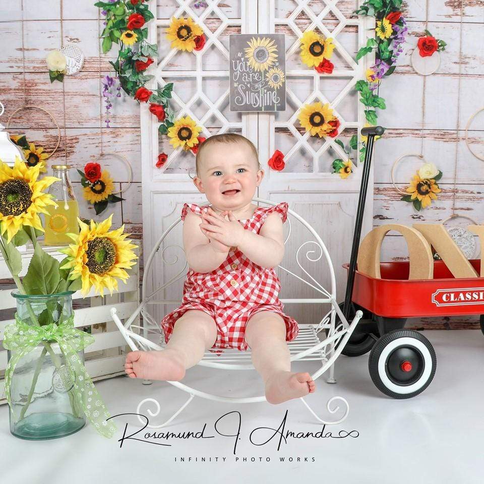 Katebackdrop：Kate You Are My Sunshine Vintage Wall Summer Sunflower Mother's Day Backdrop Designed by Stacilynnphotography