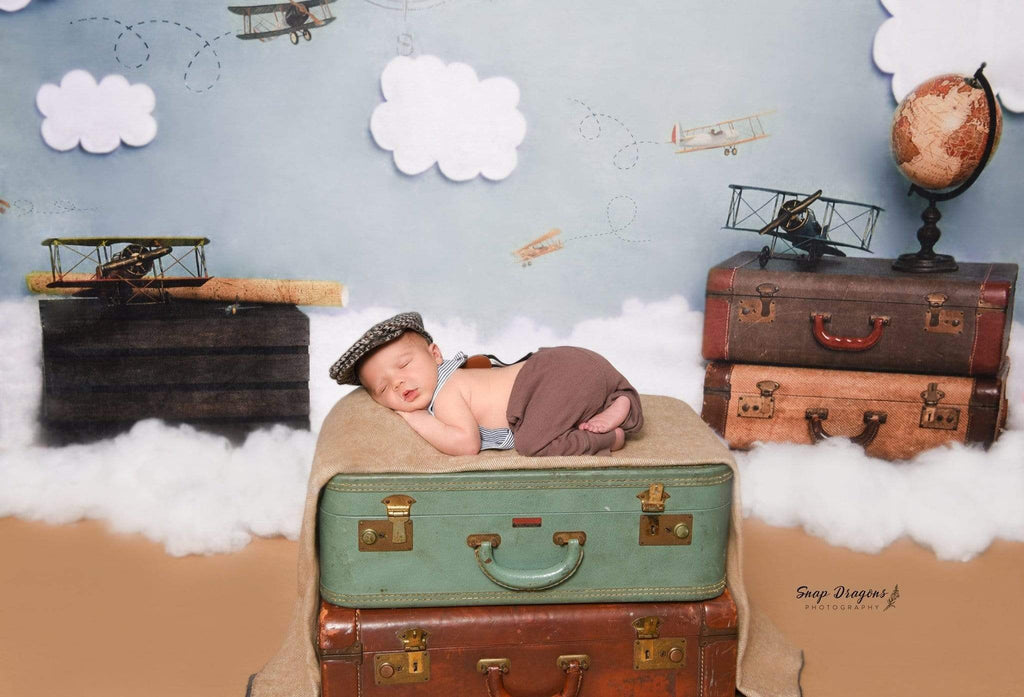 Katebackdrop：Kate Come Fly with Me Cloud Back to School Children Backdrop for Photography Designed by Erin Larkins