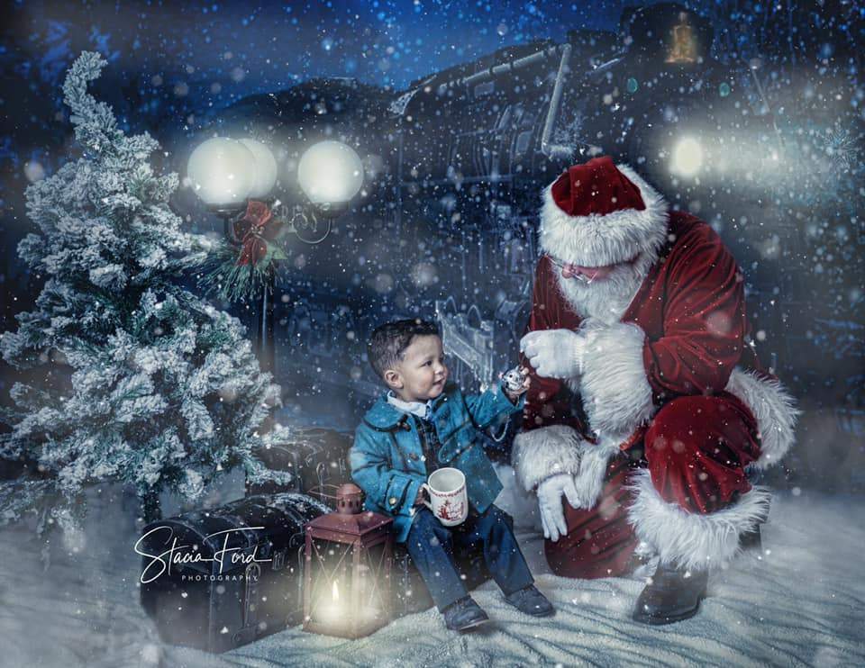 Katebackdrop：Kate Train backdrop snowflake Christmas designed by Jerry_Sina