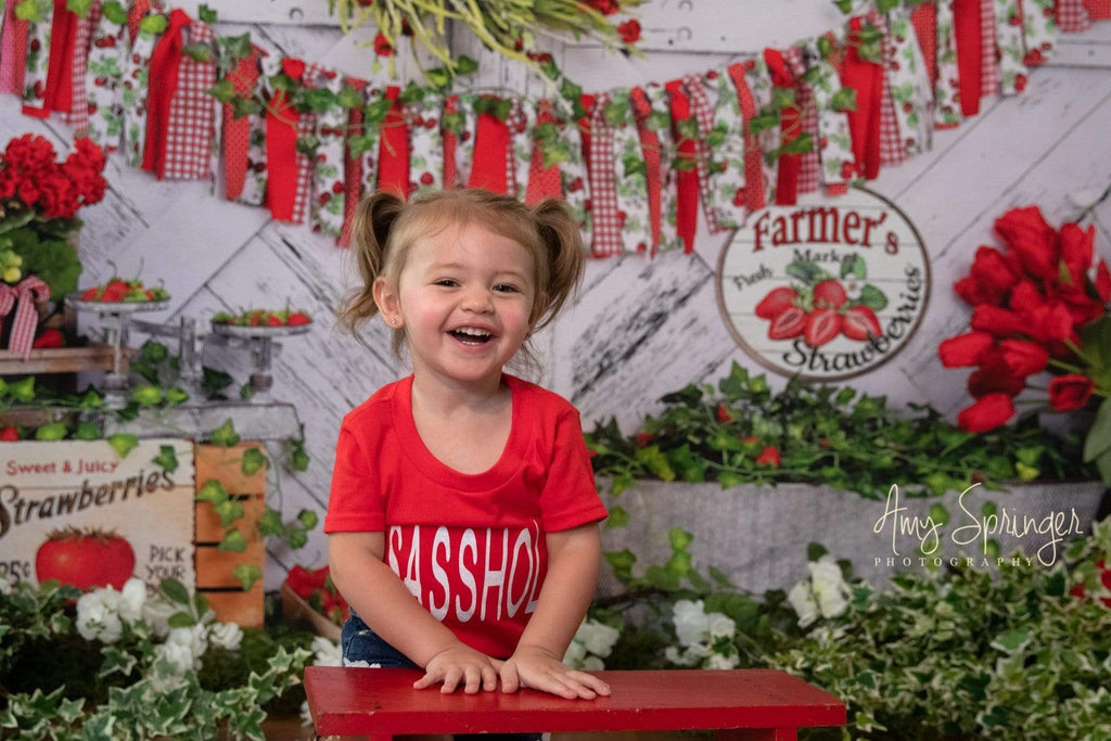 Katebackdrop£ºKate Summer Strawberry White Wooden Board With Banners Backdrop