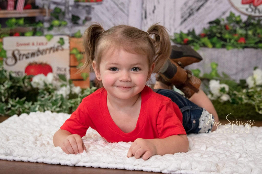 Katebackdrop£ºKate Summer Strawberry White Wooden Board With Banners Backdrop
