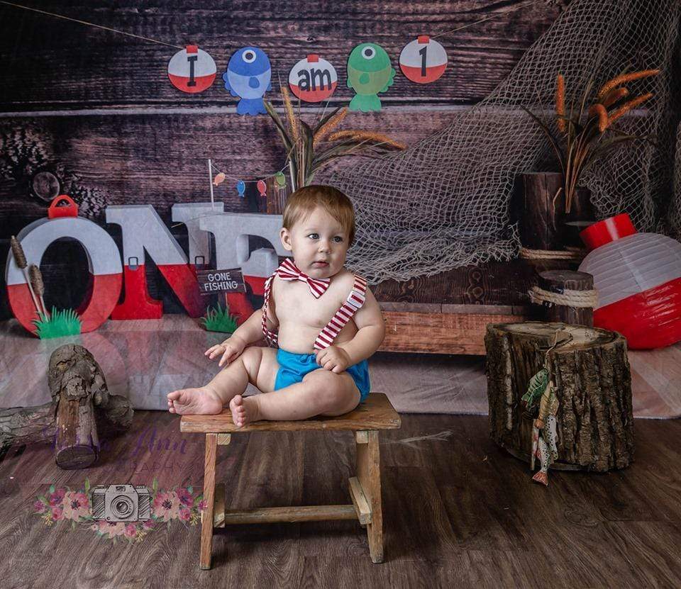 Katebackdrop£ºKate 1st Birthday Go Fishing Wooden Backdrop for Photography Designed By Leila Steffens