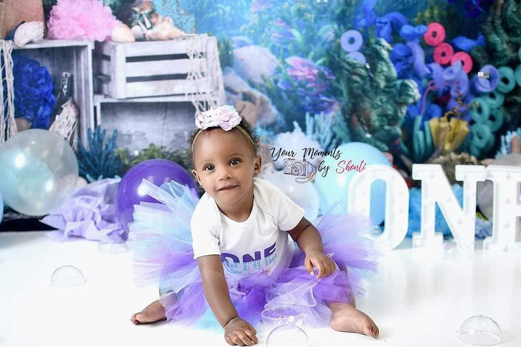 Katebackdrop：Kate mermaid under sea 1st birthday cake smash summer backdrop designed by studio gumot