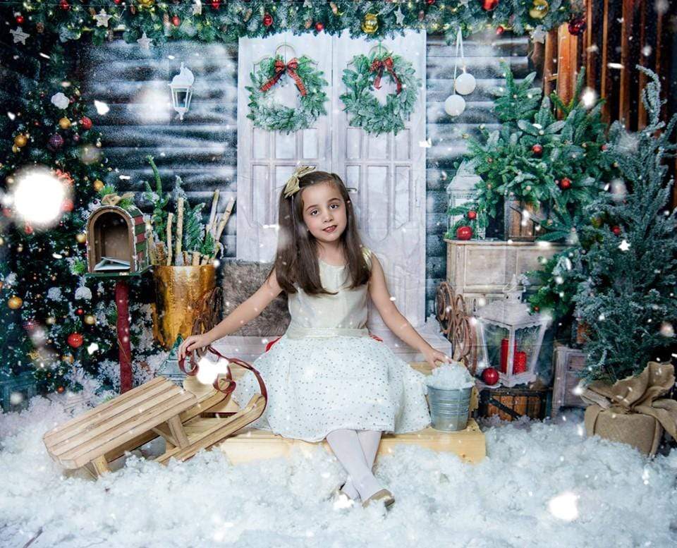 Katebackdrop：Kate Christmas Trees White Door Decorations  Backdrop for Photography