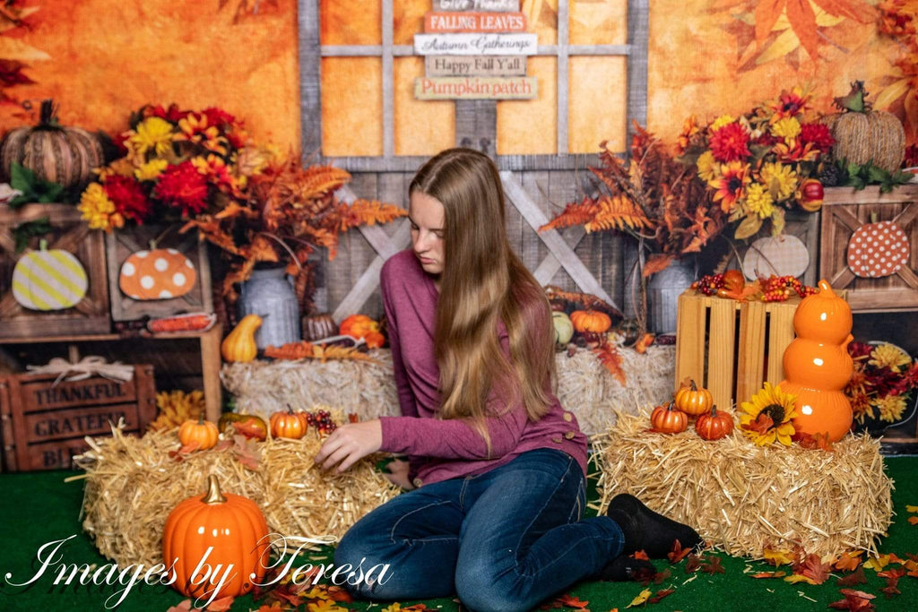 Katebackdrop£ºKate Autumn Leaves with Pumpkins Thanksgiving Backdrop