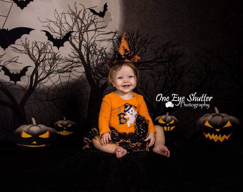 Katebackdrop：Kate Halloween Moon Gloomy Woods with Bats And Pumpkin Backdrop for Photography