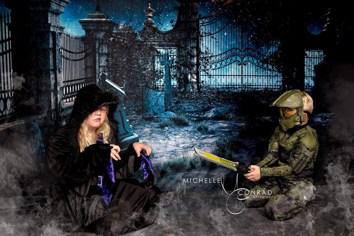 Katebackdrop：Kate Halloween Night Scene Grave Backdrop Light Photo Background