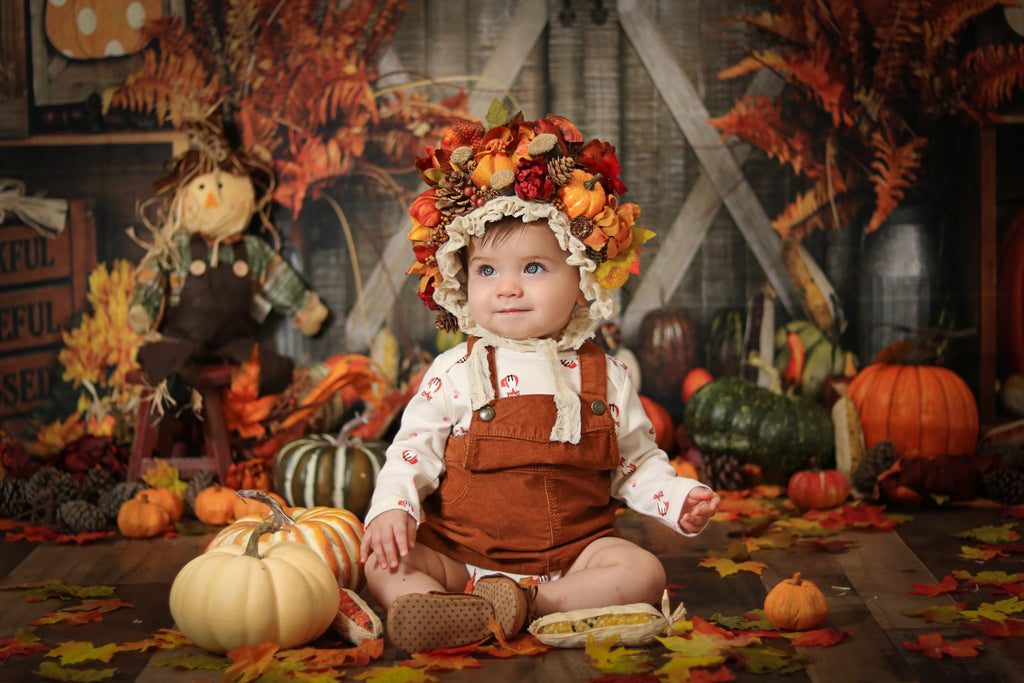 Kate Fondo de hoja de arce y calabaza de cosecha de otoño para fotografía