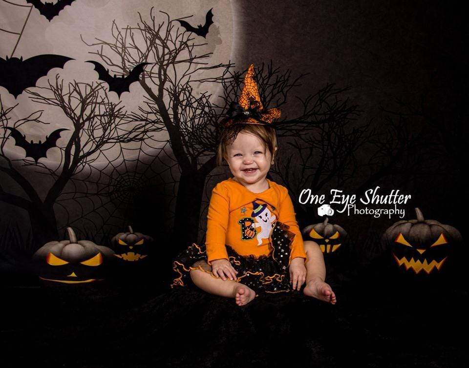 Katebackdrop：Kate Halloween Moon Gloomy Woods with Bats And Pumpkin Backdrop for Photography