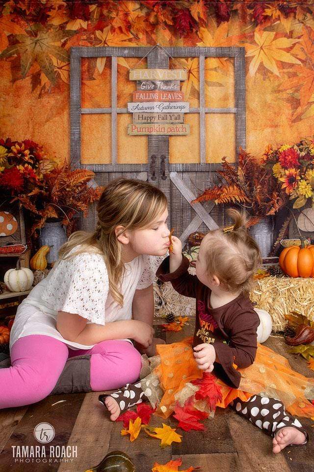 Cargar imagen en el visor de la galería, Katebackdrop£ºKate Autumn Leaves with Pumpkins Thanksgiving Backdrop