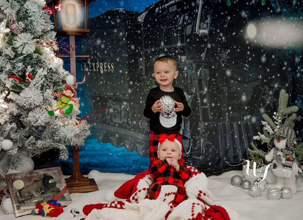 Katebackdrop：Kate Train backdrop snowflake Christmas designed by Jerry_Sina