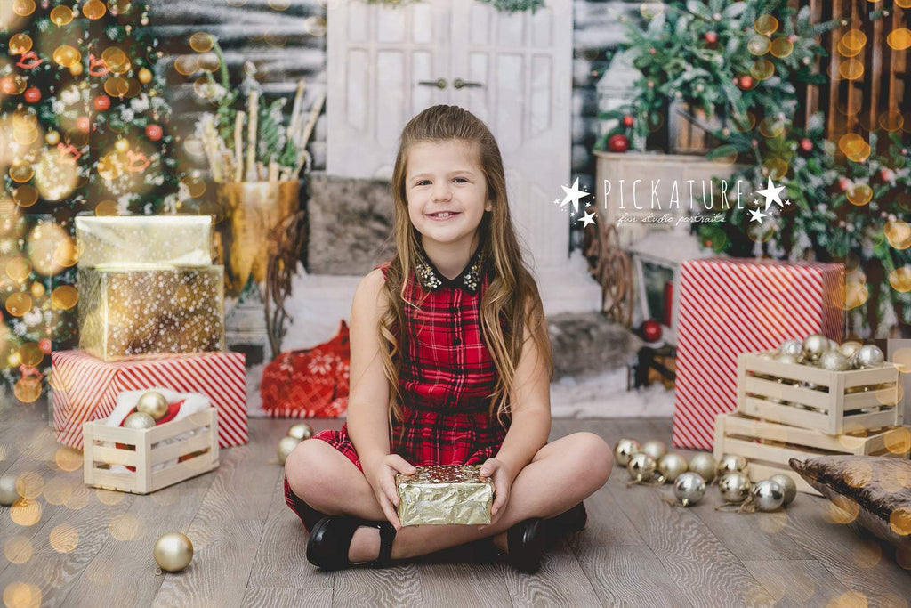 Katebackdrop：Kate Christmas Trees White Door Decorations  Backdrop for Photography