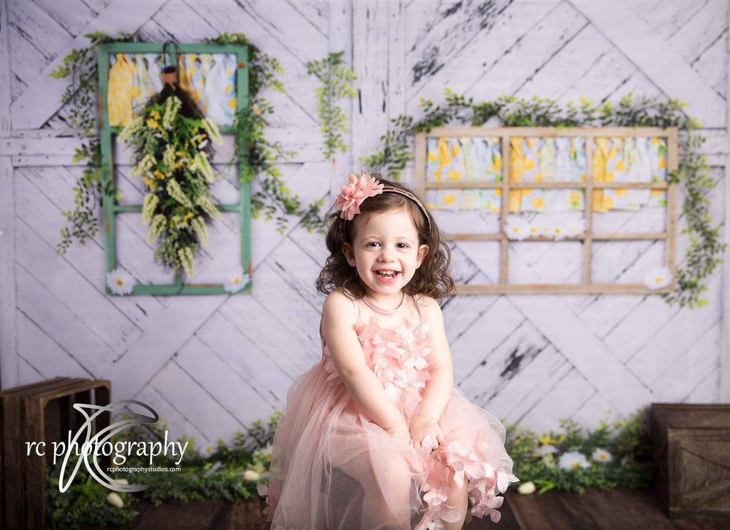 Katebackdrop£ºKate Retro Wood Lemon color and Daisies  Spring Backdrop