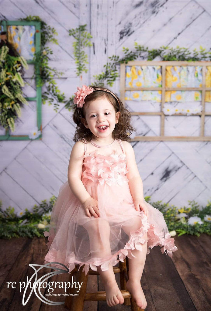 Katebackdrop£ºKate Retro Wood Lemon color and Daisies  Spring Backdrop
