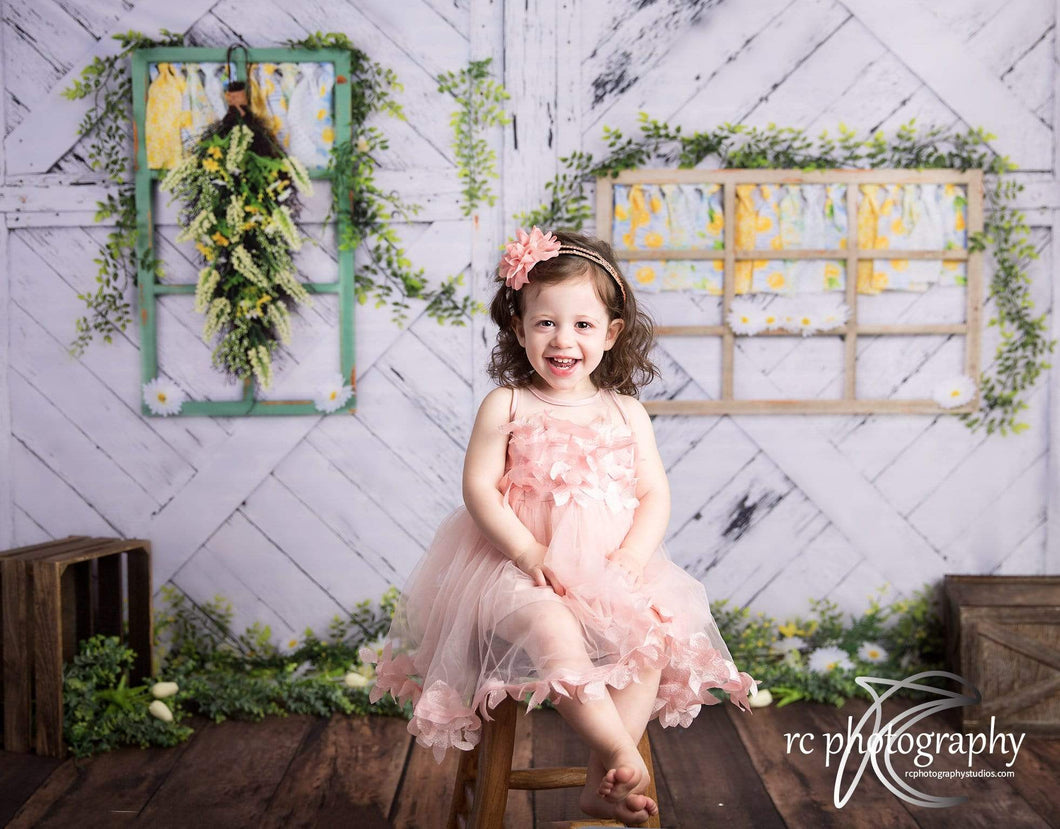 Katebackdrop£ºKate Retro Wood Lemon color and Daisies  Spring Backdrop