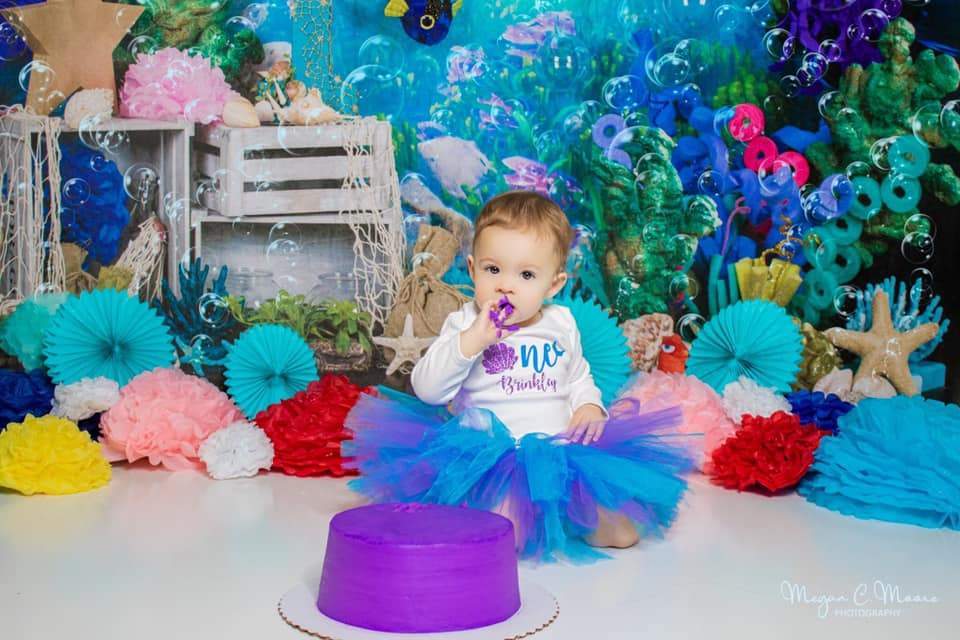 Katebackdrop：Kate mermaid under sea 1st birthday cake smash summer backdrop designed by studio gumot