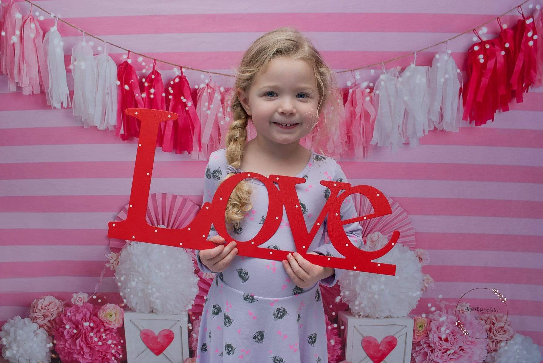 Cargar imagen en el visor de la galería, Katebackdrop：Kate Valentine&#39;s Day with Hearts and Stripes Backdrop Designed By Mandy Ringe Photography