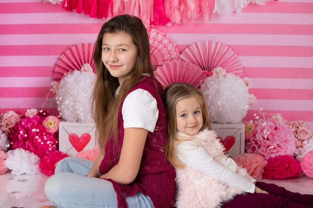 Katebackdrop：Kate Valentine's Day with Hearts and Stripes Backdrop Designed By Mandy Ringe Photography