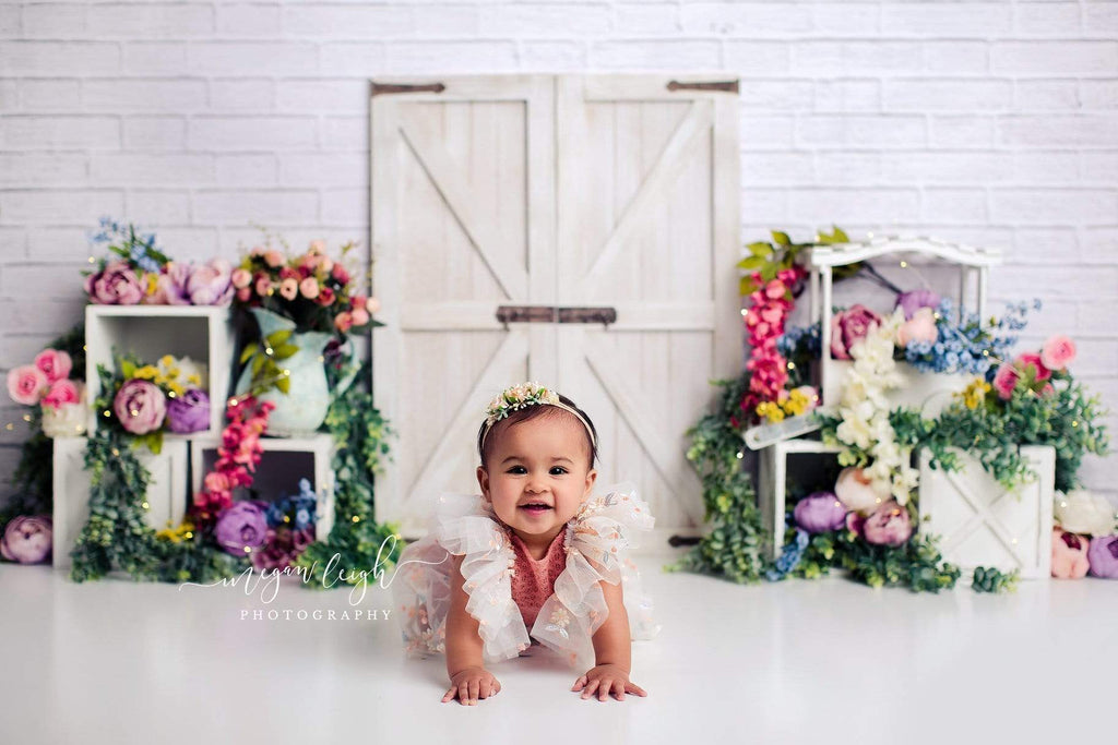 Katebackdrop：Kate Spring Colorful Flowers Barn Door Backdrop Designed by Megan Leigh Photography