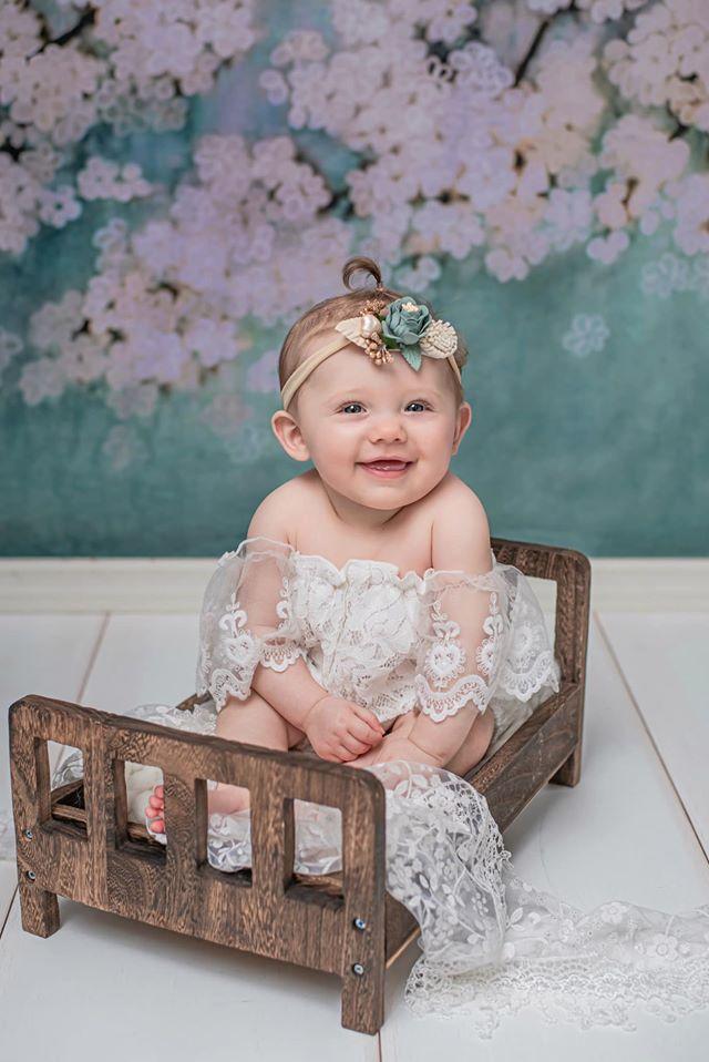 Kate Retro Style Green With White Florals Backdrops for Children - Katebackdrop