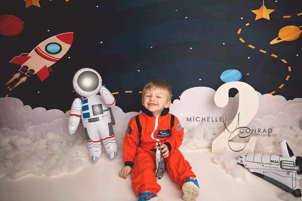 Katebackdrop£ºKate Space with Stars Moons Rocket Children Backdrop for Photography Designed by Amanda Moffatt
