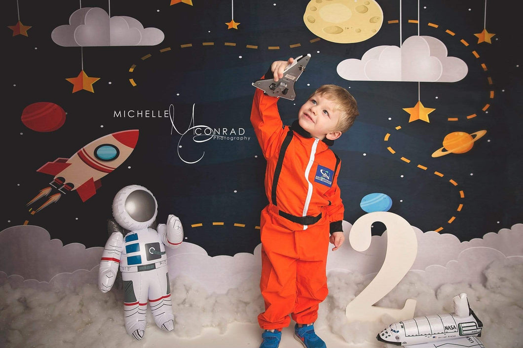 Katebackdrop£ºKate Space with Stars Moons Rocket Children Backdrop for Photography Designed by Amanda Moffatt