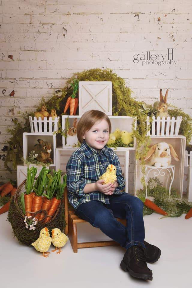 Katebackdrop£ºKate Easter Bunnies with Brick Backdrop Designed By Mandy Ringe Photography