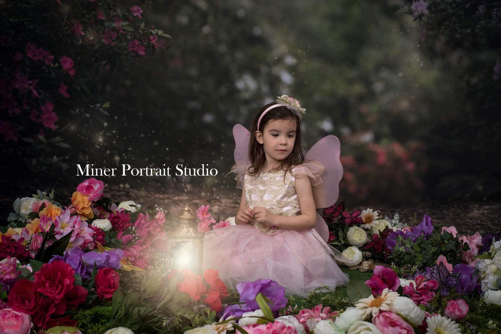 Katebackdrop：Kate Pink Floral Garden Fairy Lights spring Backdrop for Photography Designed by Pine Park Collection