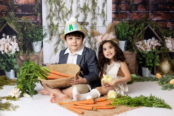 Katebackdrop：Kate Easter\Spring Brick Garden Bunnies Backdrop Designed by Megan Leigh Photography