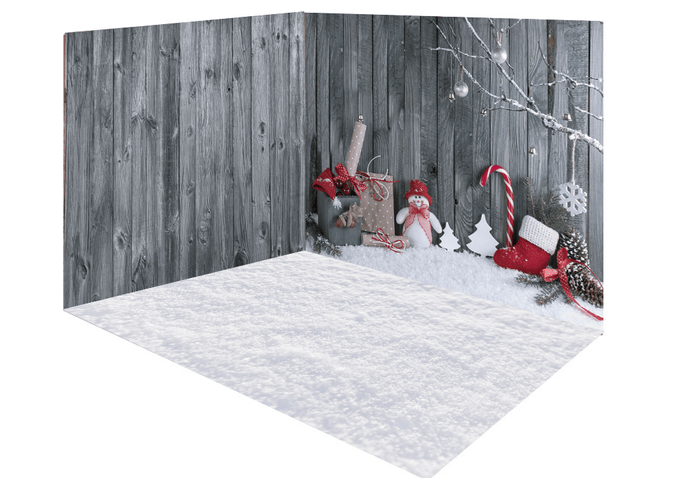 Katebackdrop：Kate Christmas gray snow wood room set