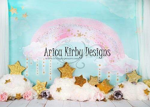 Katebackdrop：Kate Pink Rainbow with Stars and Clouds Birthday Backdrop Designed By Arica Kirby